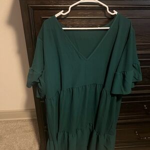 SHEIN Green V-Neck Ruffle Dress